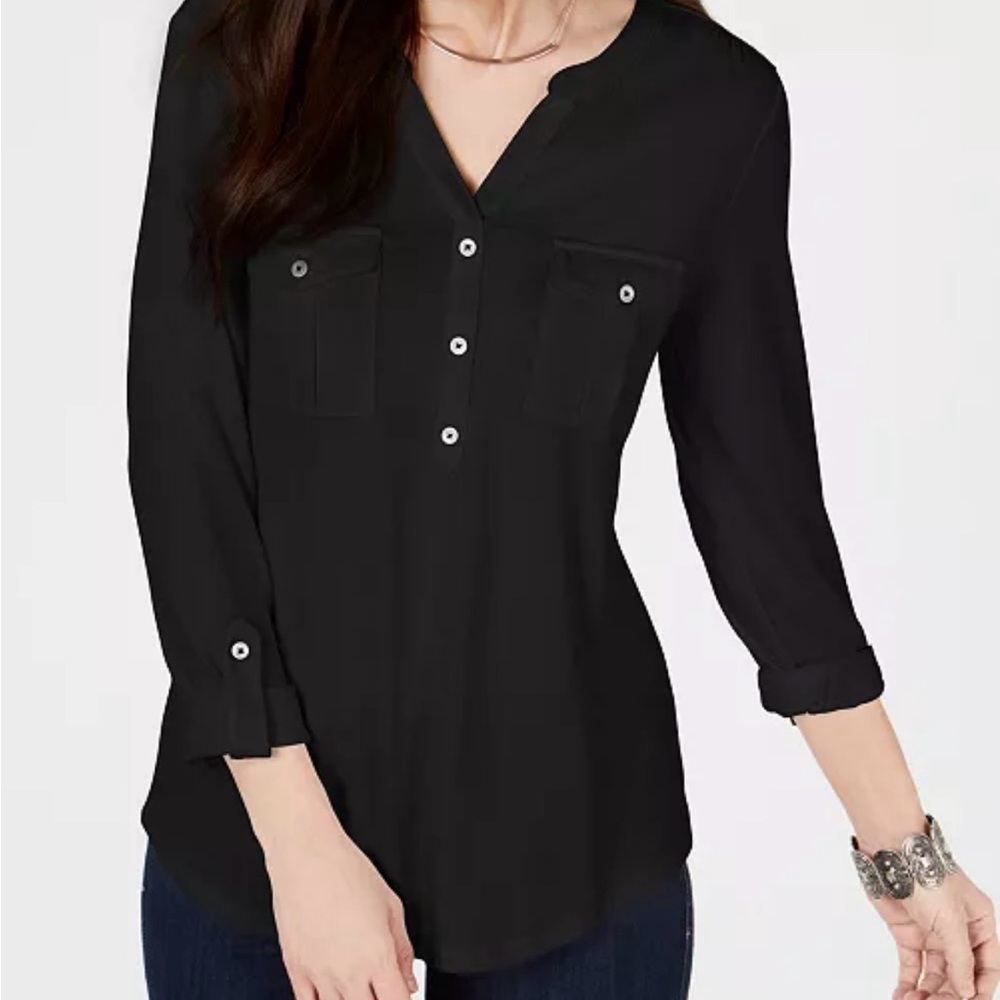 Style & Co. Black Button-Down Blouse